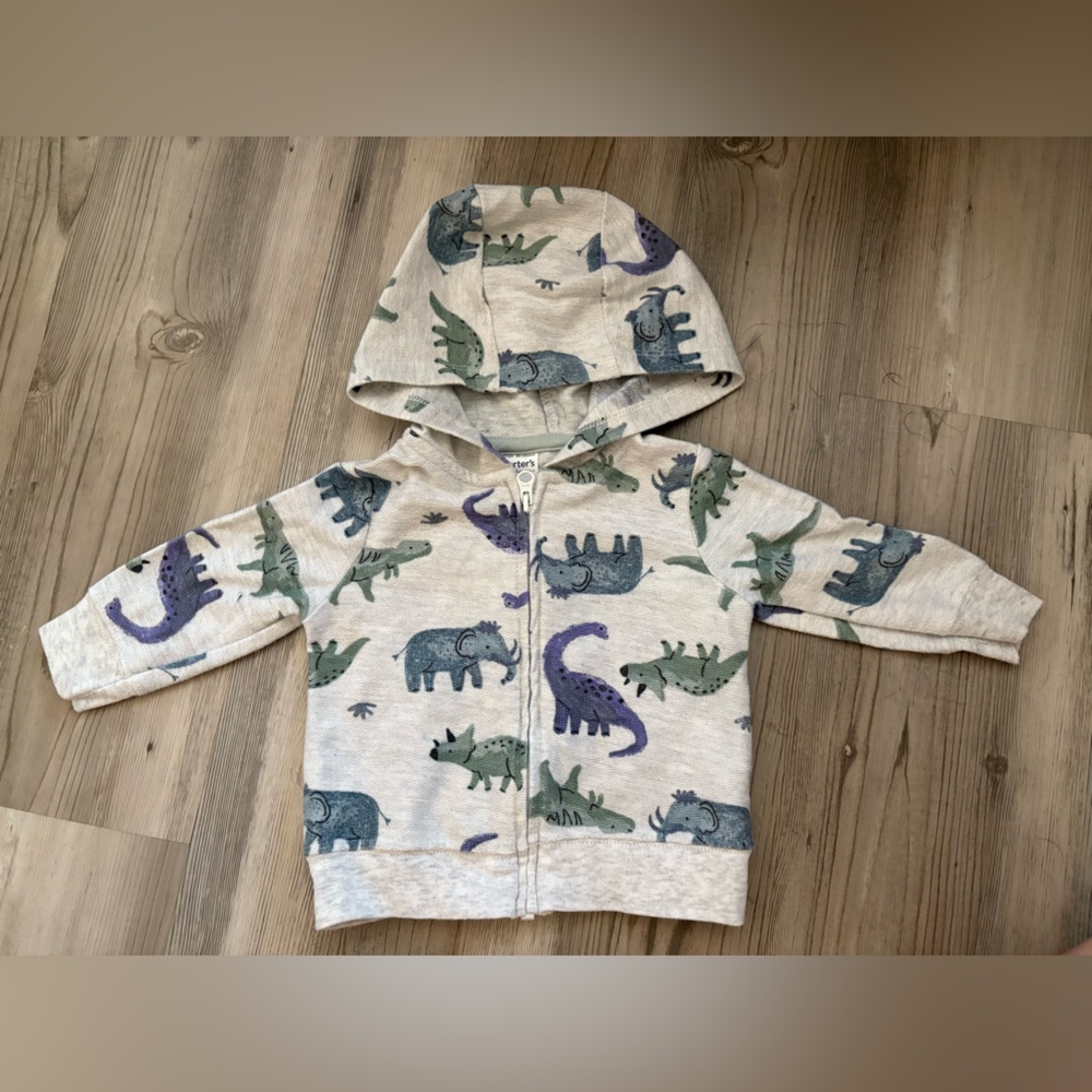 Carter's Baby Boy Dinosaur Print Baby Hoodie- 0-3 Months